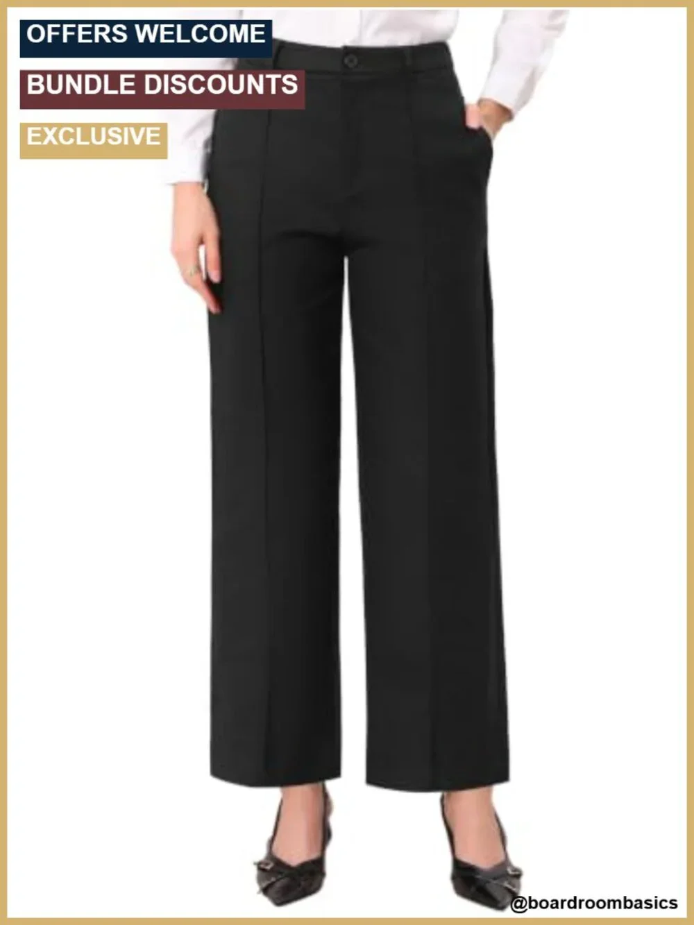 Wide Leg Pants Women High Waist Business Casual Work Trousers Cotton Blend